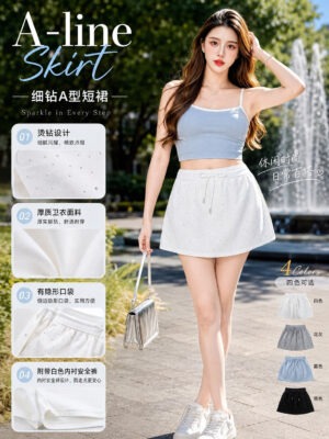 绝美新款上架 Rm49-Rm3=Rm46 XSSML Re&co 时尚简约百搭亮钻卫衣短裙 M77760