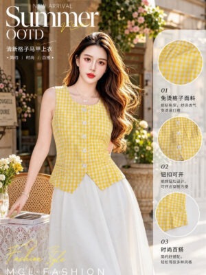 绝美新款上架 Rm59-Rm3=Rm56 Ivori 时尚个性格子时装上衣 7333