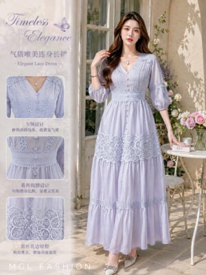 绝美新款上架 Rm105-Rm3=Rm102 SML Impress 气质唯美名媛风水溶蕾丝西装长裙 7297