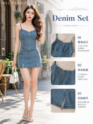 绝美新款上架 Rm109 SML BL Couture时尚显瘦吊带牛仔短裙套装 121693