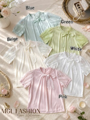 绝美新款上架 Rm49-Rm3=Rm46 Tiffany 气质唯美名媛珍珠珠光绸缎上衣 M88711
