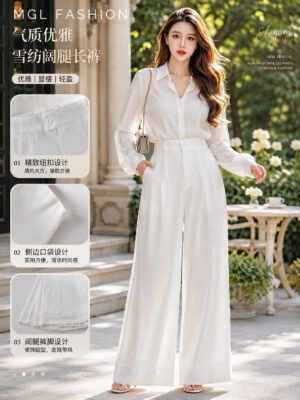 绝美新款上架 Rm69-Rm3=Rm66 SMLXL Cheri气质百搭直筒阔腿西装雪纺长裤 3155