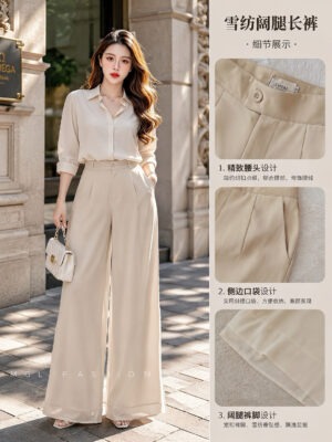 绝美新款开放预订补货接单Rm69-Rm3=Rm66 SMLXL2XL  Cheri气质百搭直筒阔腿西装雪纺长裤‼️预计到货时间2个月半左右，能等的宝贝才下单哟‼️ 3155-1