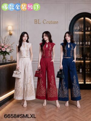 #新年旗袍抢先预定 Rm129 SMLXL BLCouture新中式古典绣花旗袍长裤套装 ⚠️注意⚠️这款是厂家的预订款式,预计到货时间是3个月左右，能等的宝贝才下单喔🙏 6658