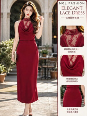 绝美新款上架 Rm109-Rm3=Rm106 SML Whitney 气质唯美高级感蕾丝网纱V 领连身裙 26626