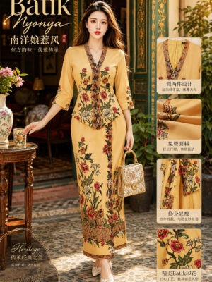 绝美新款上架 Rm99 SMLXLXXL Melissa 气质优雅两件式印花Batik连身裙 13103