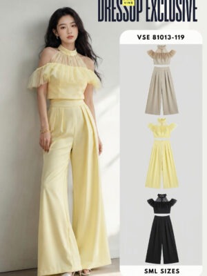 绝美新款上架 Rm119-Rm3=Rm116 SML Dressup 气质唯美名媛网纱西装上衣+西装长裤 81013