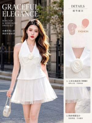 绝美新款上架 Rm105-Rm3=Rm102 SML Cheri 气质唯美花朵时装锦棉上衣+网纱裙子套装 3152