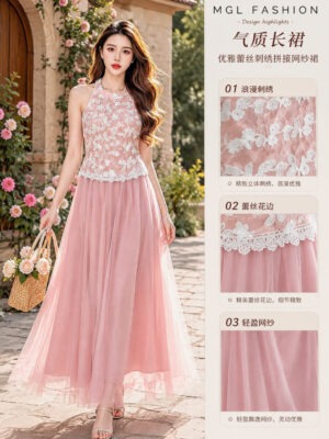 绝美新款上架 Rm105-Rm3=Rm102 SML Cheri 气质唯美蕾丝立体花朵网纱假两件连身裙 3081