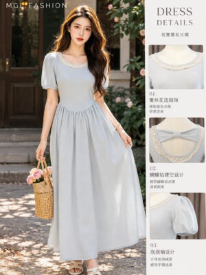 绝美新款上架 Rm69-Rm3=Rm66 Tiffany 气质名媛风棉质西装蝴蝶结连身裙 M39760