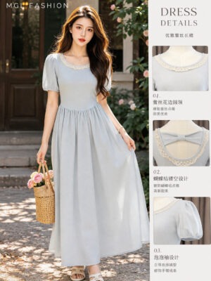 绝美新款上架 Rm69-Rm3=Rm66 Tiffany 气质名媛风棉质西装蝴蝶结连身裙 M39760