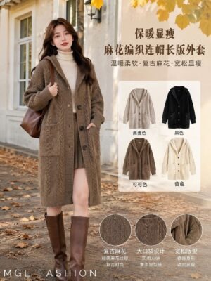 #超值预定 #Rm59 Only 🩷 预定秋冬保暖绒毛麻花编织连帽长版外套  预计到货时间2个月左右，能等的宝贝才下单喔🙏 P72988