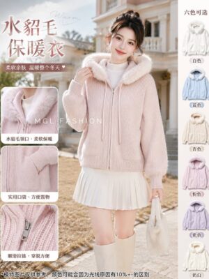 超值预定 Rm49～🩷 预定绝美色系秋冬水貂毛保暖锁温连帽外套 预计到货时间2个月半左右，能等的宝贝才下单喔🙏  P61399