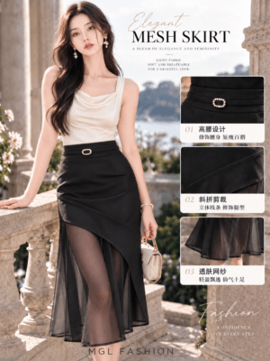 绝绝美新款上架 Rm79 SML Beloved 时尚个性雪纺拼接西装半长裙100382