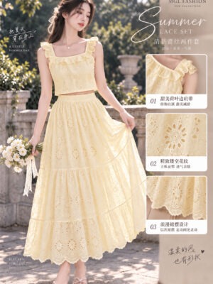 绝美新款上架 Rm122-Rm3=Rm119 SML Cheri 气质唯美名媛风通花套装 3153