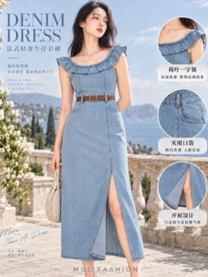 绝美新款上架 Rm99-Rm3=Rm96 SML Jamae 时尚唯美百搭牛仔连身裙 99338