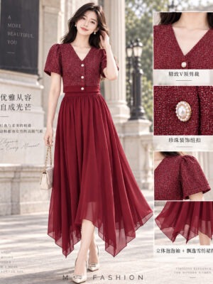 绝美新款上架 Rm119 SMLXL BL Couture 气质唯美名媛风小香风时装上衣+雪纺半长裙套装 110853
