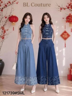 #爆款抢先预定 Rm129 S/M/L BLCouture Batik印花旗袍牛仔阔腿长裤套装  ⚠️注意⚠️这款是厂家的预订款式,预计到货时间是3个月左右，能等的宝贝才下单喔🙏 121739