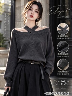 ＃超值预定 Rm33～🩷 预定时尚百搭庸懒风露肩编织上衣  预计到货时间2个月半左右，能等的宝贝才下单喔🙏 P08711