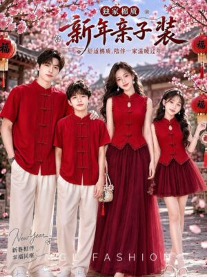 #预定独家棉质亲子旗袍 Rm39-Rm75(RED) XSSMLXL 独家定制高质量舒适棉质新年亲子旗袍套装男中装 ‼️预计到货时间3个月左右，能等的宝贝才下单喔🙏 M62297