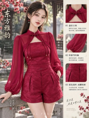 绝美新款上架Rm139 SMLXL BL Couture 新年气质唯美提花三件套旗袍套装 121742