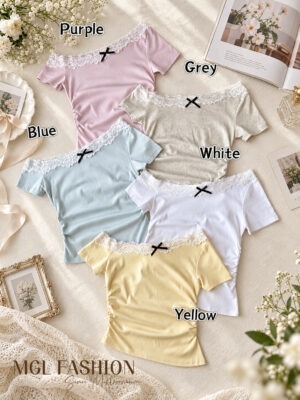 超值大促销 Rm29 Now Rm19 Cotton Joy 时尚简约百搭蕾丝斜肩棉质上衣 823653