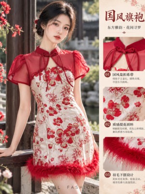绝美新款上架Rm125-Rm3=Rm122 SMLXL Camila 新年新中式纱质拼接提花旗袍连身裙 81805
