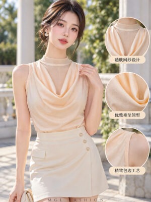 绝美新款上架 Rm45- Rm3=Rm42 Jamae 时尚百搭简约假两件网纱绵质上衣 99629