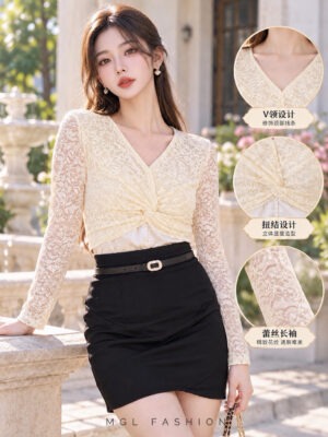 绝美新款上架Rm69 SML BL Couture 气质唯美蕾丝拼接绸缎时装上衣 111172