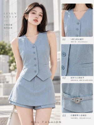 绝美新款上架Rm114-Rm3=Rm111 SMLXL Cheri 时尚个性棉麻西装套装 3252