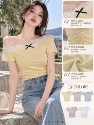 超值大促销 Rm29 Now Rm19 Cotton Joy 时尚简约百搭蕾丝斜肩棉质上衣 823653