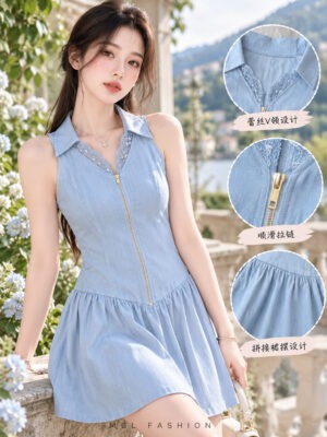 超值大促销Rm89 Now Rm65 Poch Code 气质唯美显腰瘦蕾丝牛仔连身裙 81735