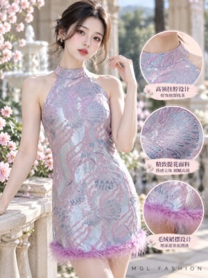 绝美新款上架Rm109-Rm3=Rm106 SML Camila 新年气质唯美羽毛提花旗袍连身裙 81784