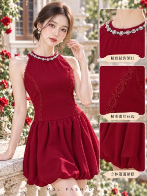 绝美新款上架Rm98-Rm3=Rm95 SML Cheri气质唯美亮钻蕾丝花苞西装连身裙 2748