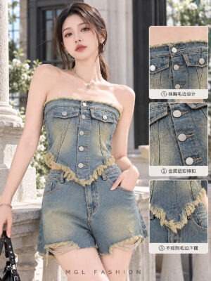 绝美新款上架Rm99-Rm3=Rm96 SML Ro Denim 时尚个性牛仔套装 60101