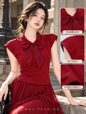 绝美新款上架Rm45-Rm3=Rm42 Jamae 时尚雪纺系带蝴蝶结棉质上衣 99627