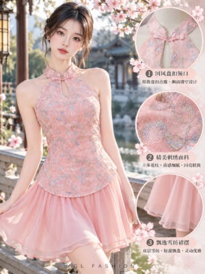 绝美新款上架Rm109-Rm3=Rm106 SML Jamae 新年气质唯美网纱刺绣雪纺旗袍连身裙 99498