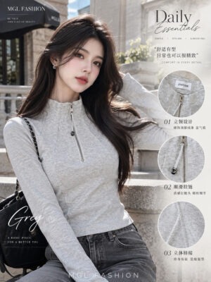 绝美新款上架 Rm45-Rm3=Rm42 Jamae 时尚简约百搭高领长袖棉质上衣 99552