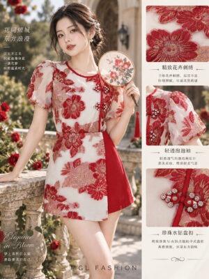 绝美新款上架 Rm129-Rm3=Rm126 XSSMLXL  Beloved 新年气质唯美网纱提花旗袍套装 102379