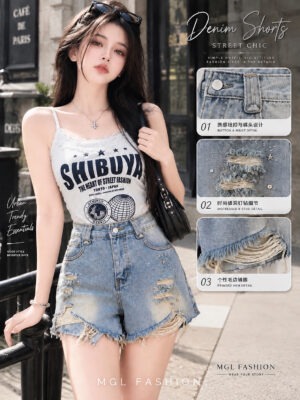 绝美新款上架 Rm69 -Rm3=Rm66 SMLXL 独家 时尚个性休闲百搭星星亮钻牛仔短裤 ‎ M12179