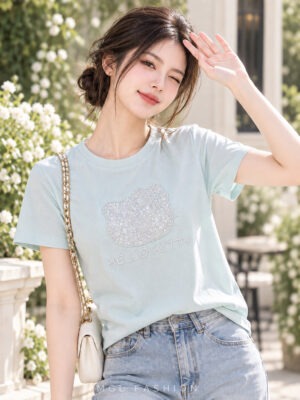 绝美新款上架 Rm42-Rm3=Rm39 Tiffany 时尚简约百搭亮片棉质上衣 M89017