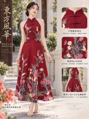 绝美新款上架Rm122-Rm3=119 SMLXL Impress 新年新中式气质唯美Batik 西装旗袍套装 7477