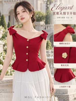 绝美新款上架Rm69-Rm3=Rm66  SML  Posh Code 气质唯美精致设计蝴蝶结时装上衣 15117