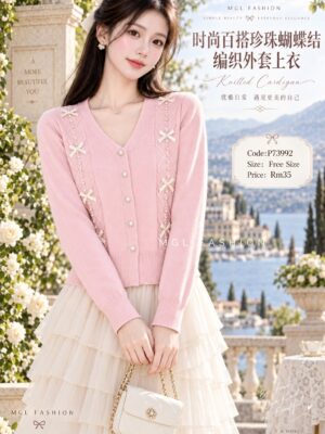 ＃超值预定 Rm35～✨ 预定气质百搭珍珠蝴蝶结编织外套上衣 预计到货时间1个月半左右，能等的宝贝才下单喔🙏 P73992