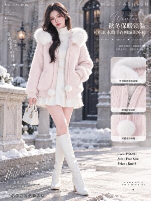 #超值预定 Rm49～🩷 预定绝美色系秋冬水貂毛保暖锁温连帽外套P56691